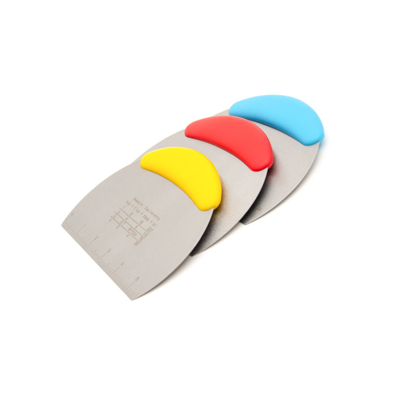 سكين عجين من الفولاذ المقاوم للصدأ، قطاعة  معجنات مكشطة مرنة من السيليكون، مقابض جيدة متعددة الأغراض مع ميزان قياس