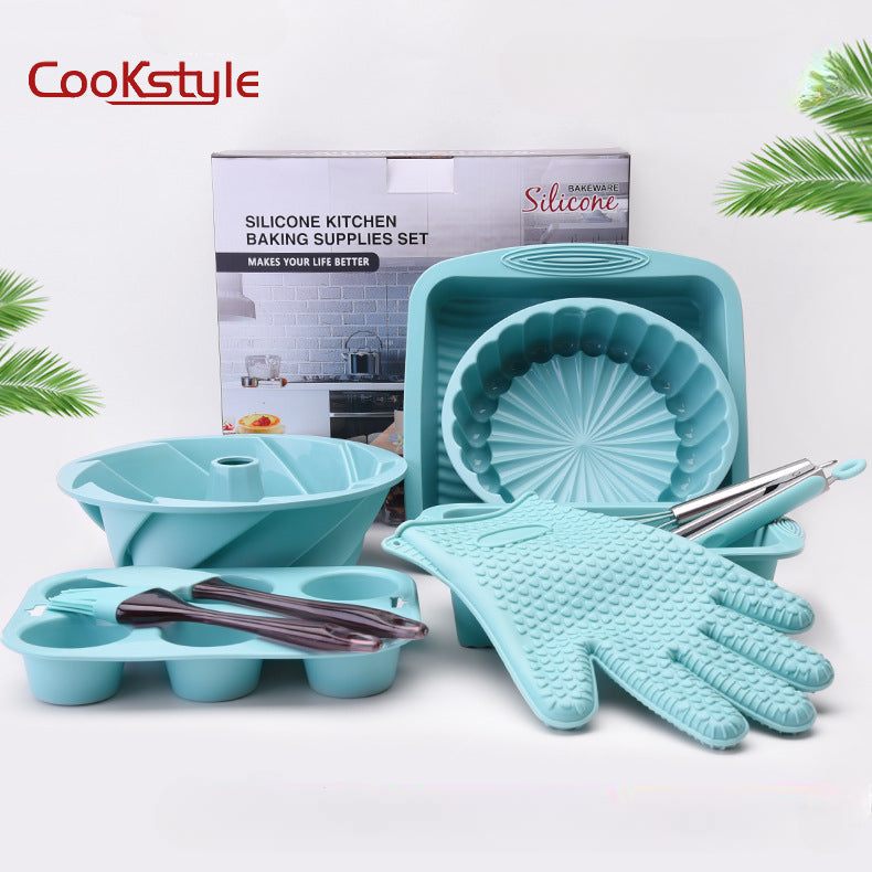 مجموعة صواني خبز 10 في 1 من السيليكون غير اللاصق، من cook style  مجموعة قوالب صينية للكيك والبسكويت للفرن خالية من البيسفينول ايه ومقاومة للحرارة، مع مجموعة أدوات