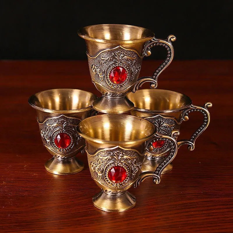 طقم فناجين قهوة معدنية ذهبية فاخرة مكون من 8 قطع