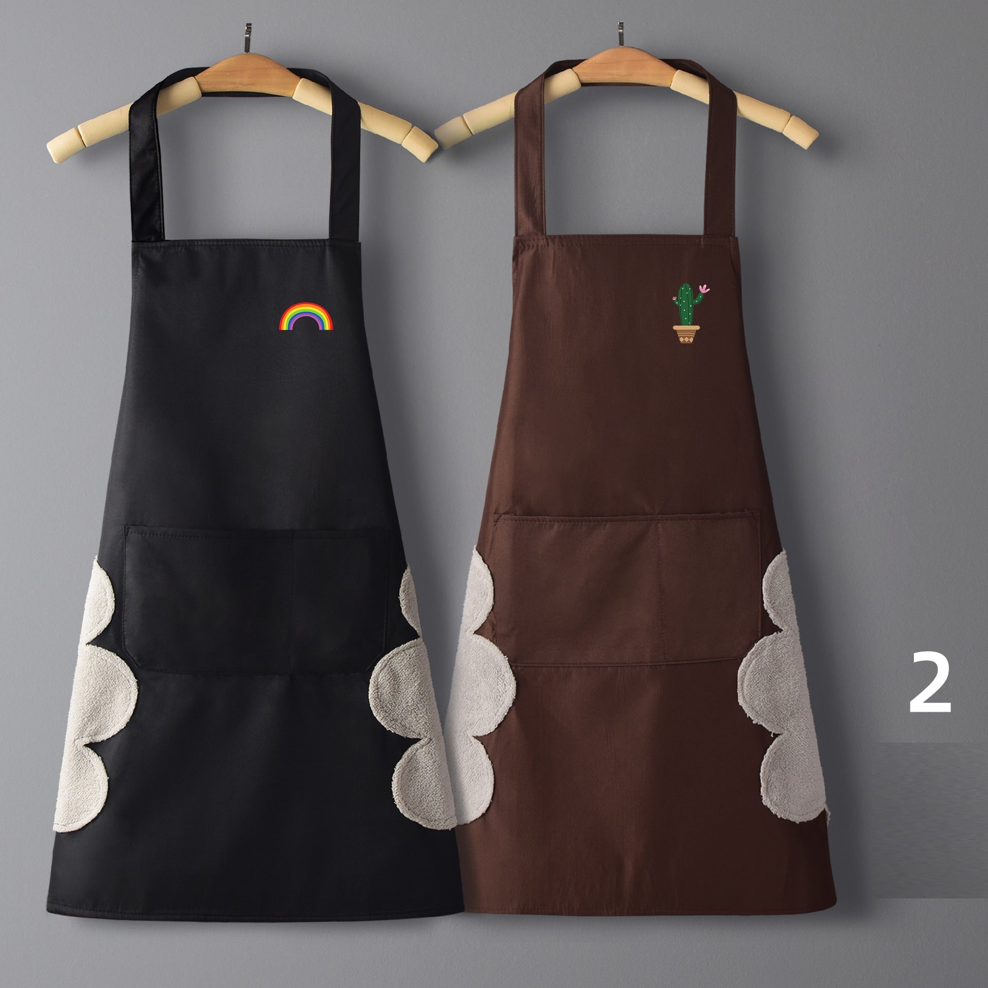 طقم مريلة مطبخ مقاومة للماء ومضادة للزيت مكونة من قطعتين مع جيب كبير وماسح لليدين