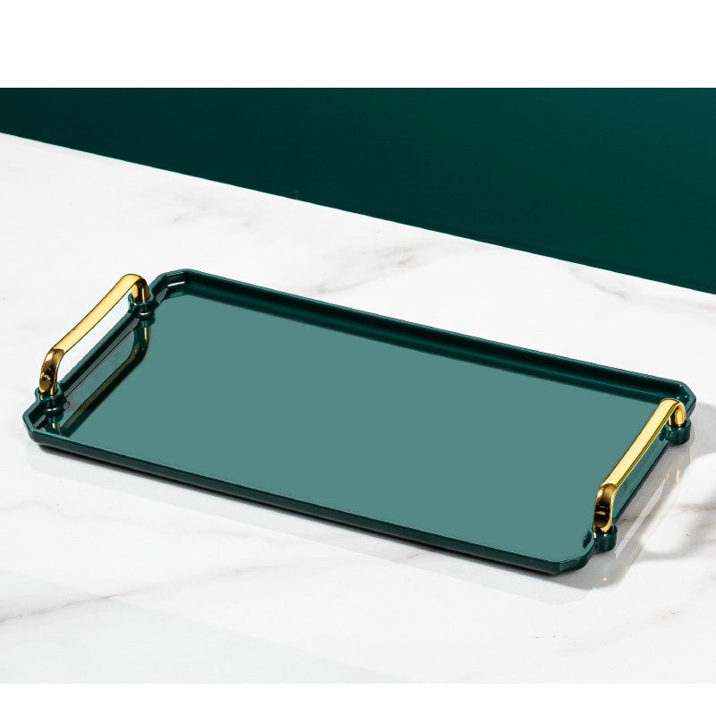 صينية بلاستيكية من خامات عالية الجودة مستطيلة  بمقابض ذهبية