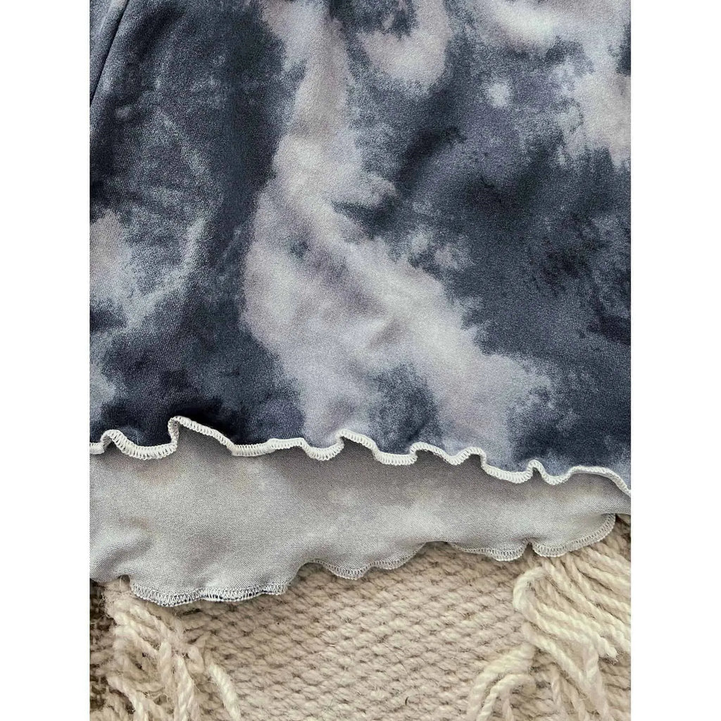 طقم بيجامة نسائية بأكمام قصيرة وصبغة زرقاء