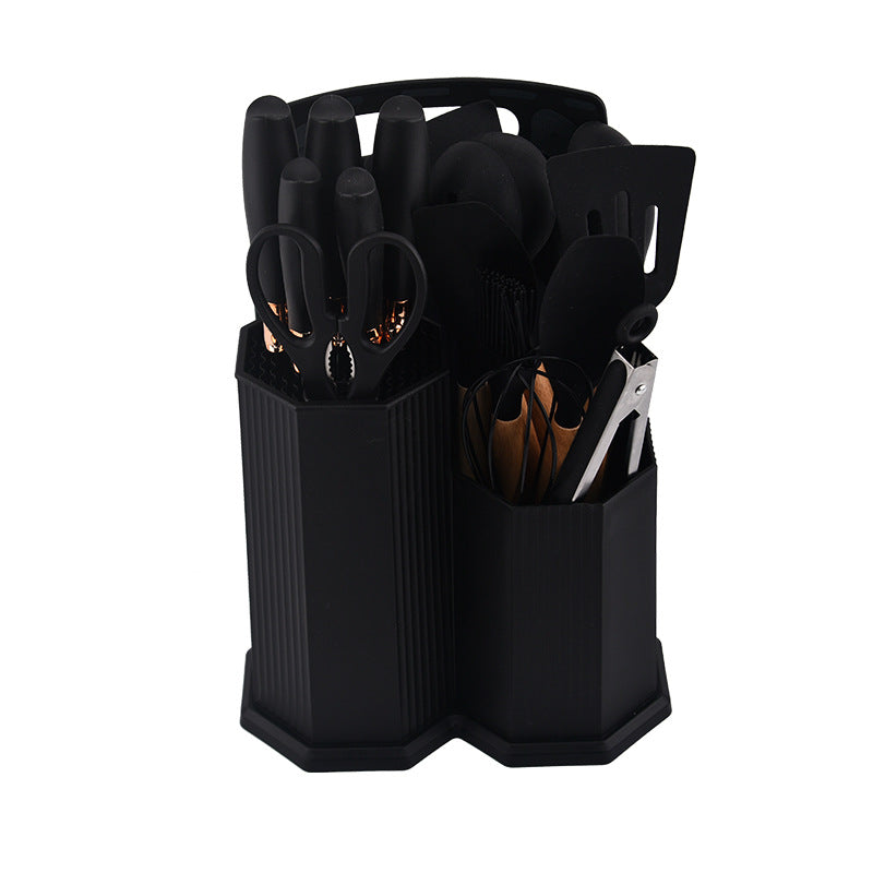 طقم توزيع مطبخ مع رشاقة سكاكين سيليكون من 19 قطعة بمقابض خشبية أمنة ومقاومة للحرارة والصدأ