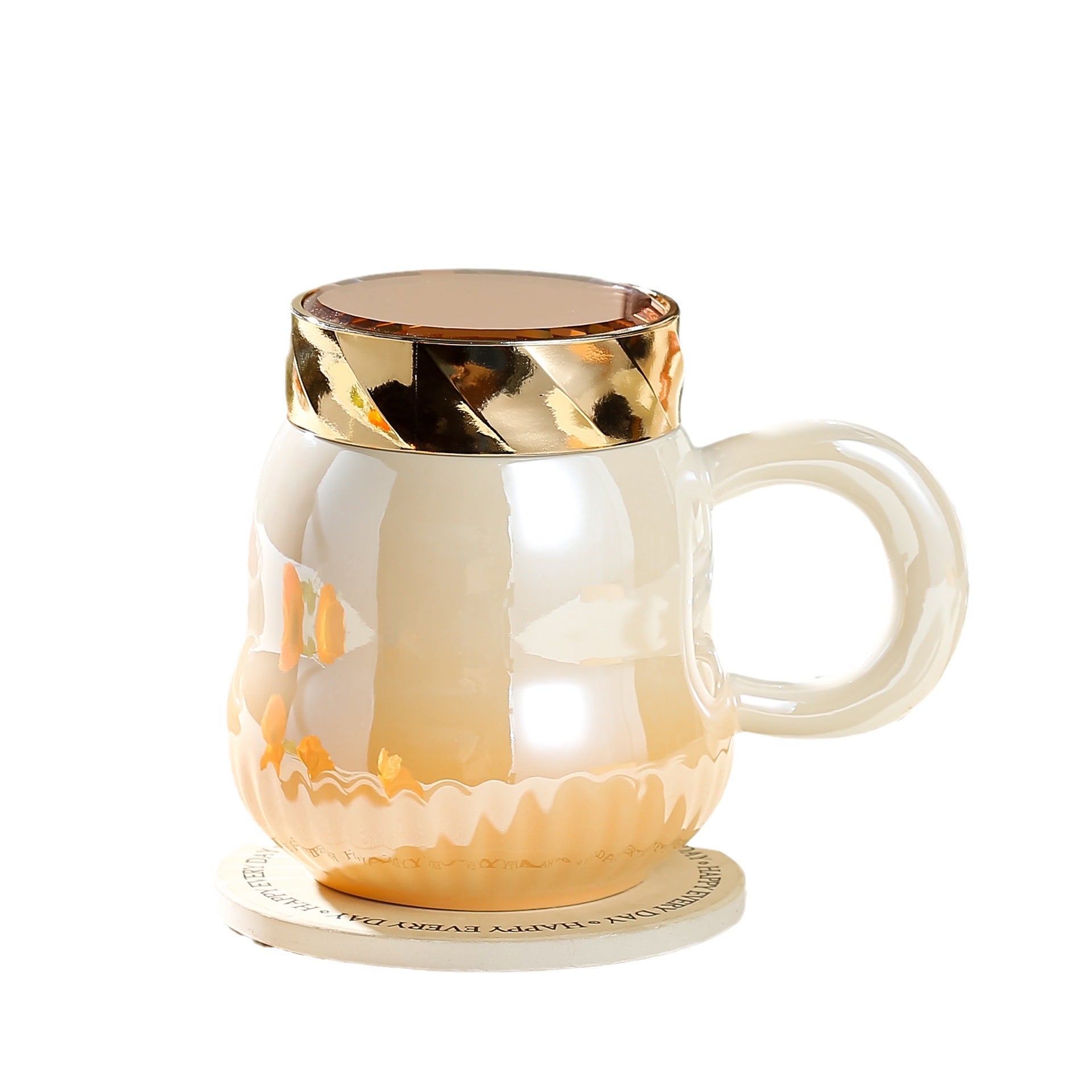 كوب قهوة سيراميك اللؤلؤ على الطراز الأوروبي أنيق مع غطاء من الاوبالين - سعة كبيرة، تصميم متدرج، معزول للمشروبات الساخنة والباردة 500 مل