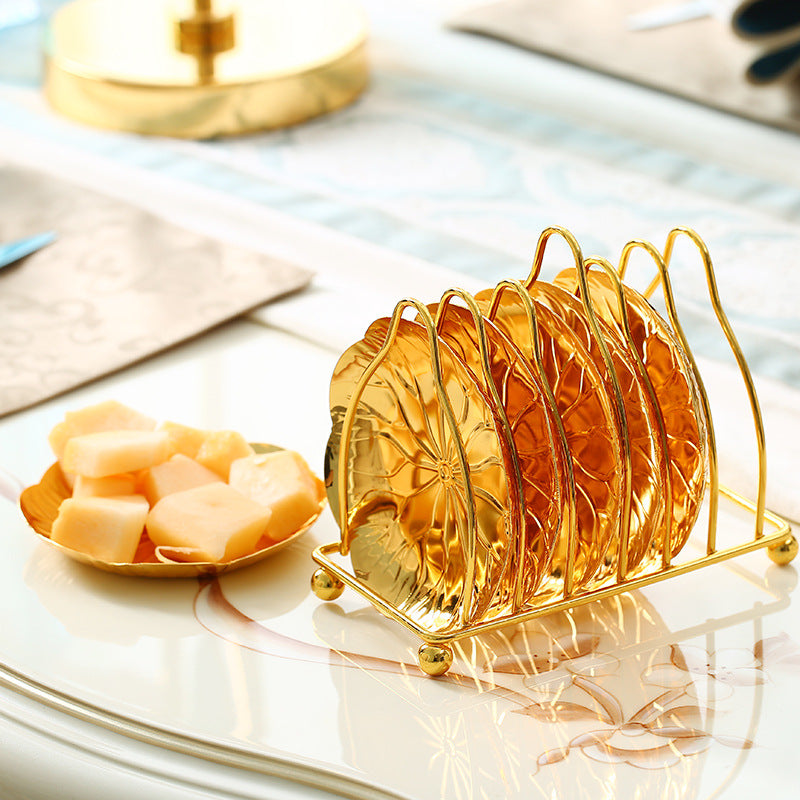     طقم أطباق تقديم معدني مكون من 7 قطع، 6 اطباق وحامل معدنى، طقم تقديم جاتوة، طقم تقديم فواكة