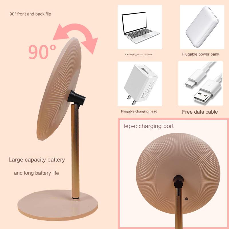 مرآة مكياج LED قابلة للتعديل 90 درجة وشاشة تعمل باللمس ذكية بإضاءة LED، مرآة مكياج محمولة لسطح الطاولة (متعددة الألوان، تعمل بمنفذ USB) حجم كبير