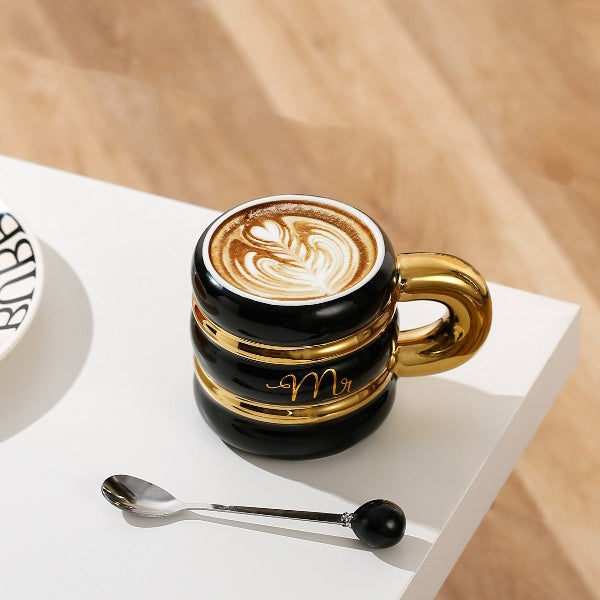 مج من السيراميك على الطراز الأوروبى Mr , Mrs ، مج شاي مطلي بالون الذهبى ، 400 ملى