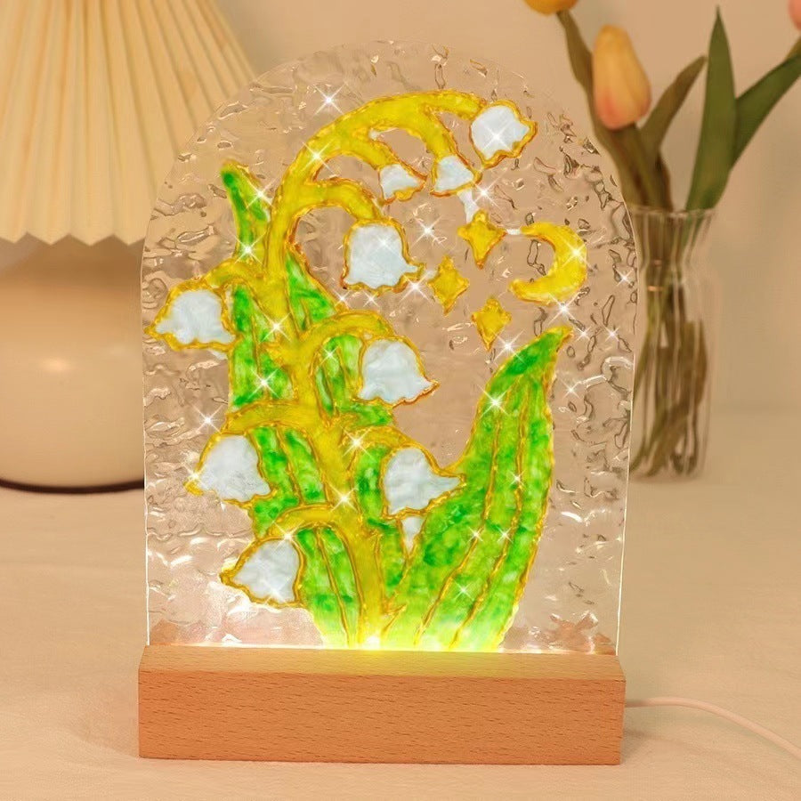 مصباح توليب اصنعها بنفسك،  يعمل بالطاقة، أضواء ليلية شفافة فارغة من الأكريليك، مصابيح لوحة طلاء يدوية، زخرفة يدوية لديكور المنزل