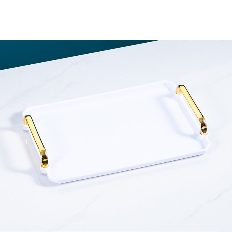 صينية بلاستيكية من خامات عالية الجودة مستطيلة  بمقابض ذهبية