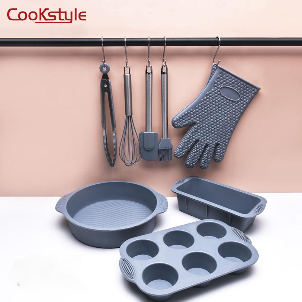 مجموعة من صوانى الكيك 8 قطع من السيليكون الآمن من Cook style، مقاومة للحرارة، مجموعة أدوات الخبز والبيتزا والتشيز كيك والكب كيك والفطيرة