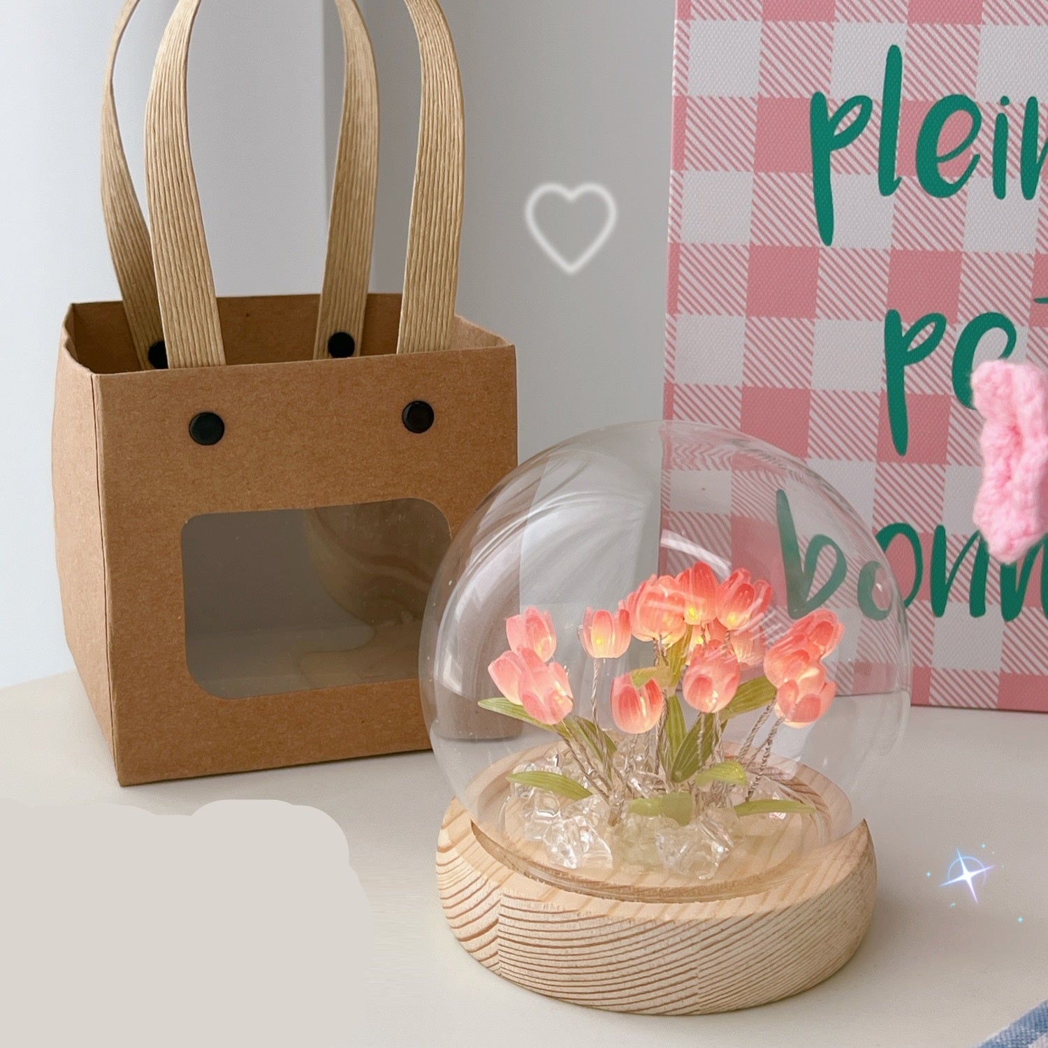 مصباح توليب - مصباح زهور صناعية - زينة يدوية الصنع للاثاث مصباح طاولة زينة للمنزل وغرفة المعيشة وسطح المكتب وديكور المنزل 20 زهرة