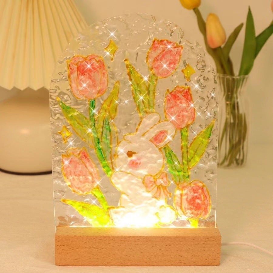 مصباح توليب اصنعها بنفسك،  يعمل بالطاقة، أضواء ليلية شفافة فارغة من الأكريليك، مصابيح لوحة طلاء يدوية، زخرفة يدوية لديكور المنزل