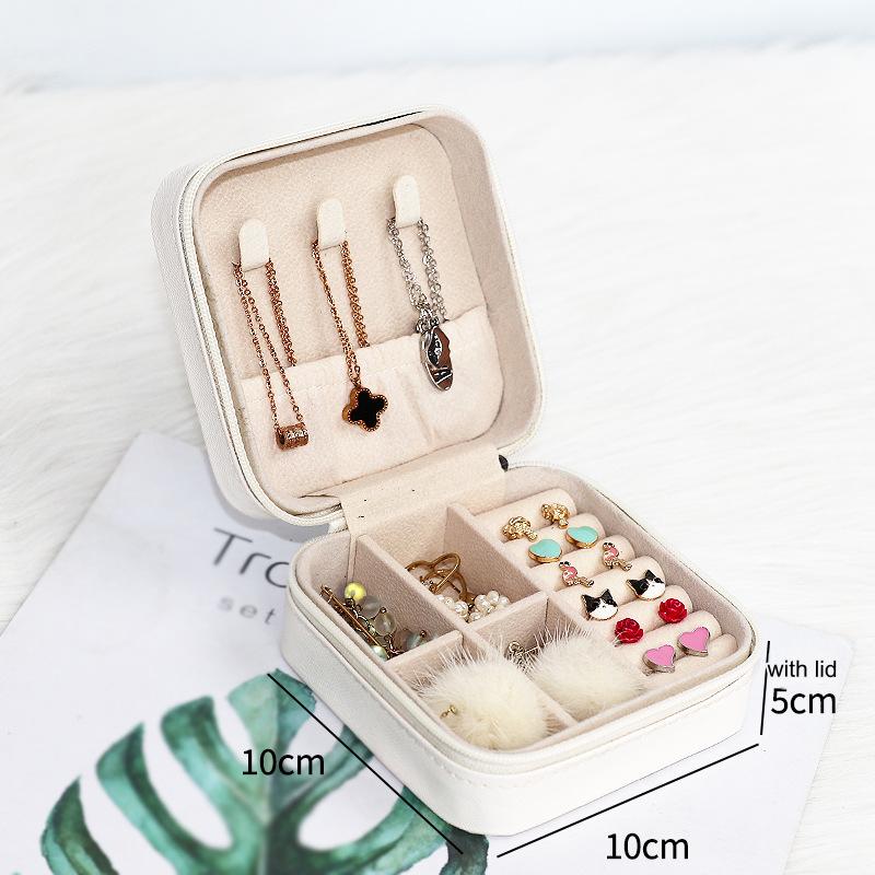 حافظة مجوهرات للسفر، منظم مجوهرات من جلد البولي يوريثين، صندوق مجوهرات صغير الحجم للخواتم والأقراط والقلائد والأساور، منظم حامل مجوهرات محمول