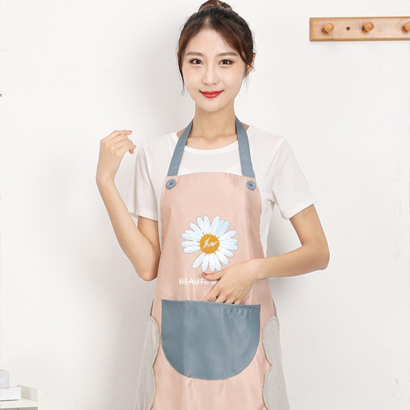 مريلة مطبخ صغيرة بنمط زهرة الأقحوان مقاومة للماء والزيت مع جيب كبير وماسح لليدين