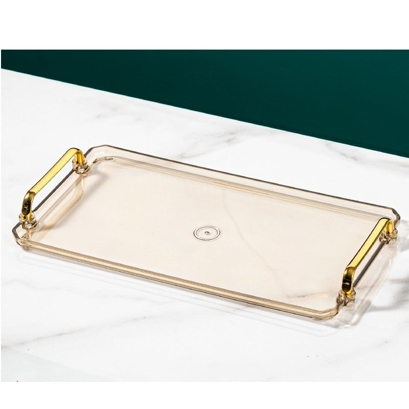 صينية بلاستيكية من خامات عالية الجودة مستطيلة  بمقابض ذهبية
