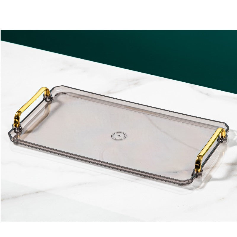 صينية بلاستيكية من خامات عالية الجودة مستطيلة  بمقابض ذهبية
