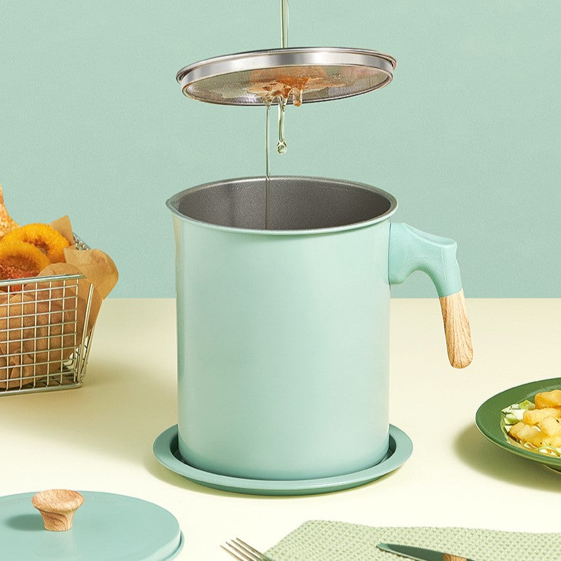 فلتر زيت مع مصفاة ستانلس ستيل مانعة للتسرب، للقلي وتخزين زيت الطبخ 1.4 لتر