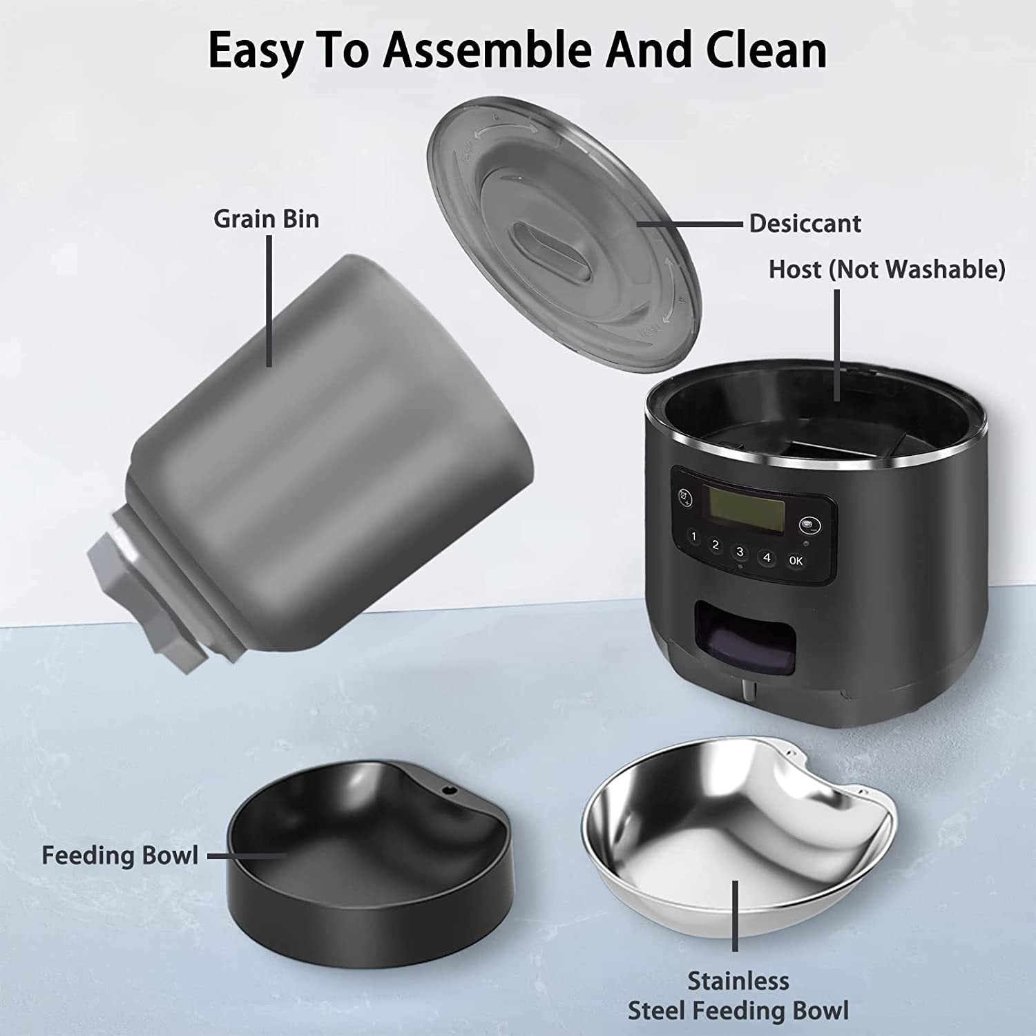 جهاز تغذية أوتوماتيكي للقطط والكلاب بسعة 4 لتر، موزع طعام جاف للحيوانات الأليفة مع تصميم خال من الأنسداد، تحكم من APP في الكمية من 1-4 وجبات في اليوم، للحيوانات الأليفة الصغيرة والمتوسطة
