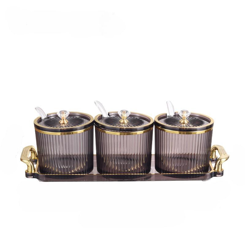 برطمانات من الإكريليك متعددة الإستخدام مع ملاعق وصينية للسكر والشاي والقهوة والتوابل