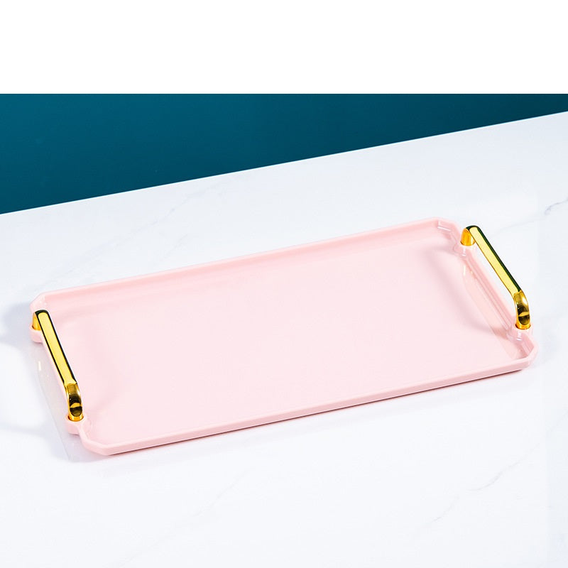 صينية بلاستيكية من خامات عالية الجودة مستطيلة  بمقابض ذهبية