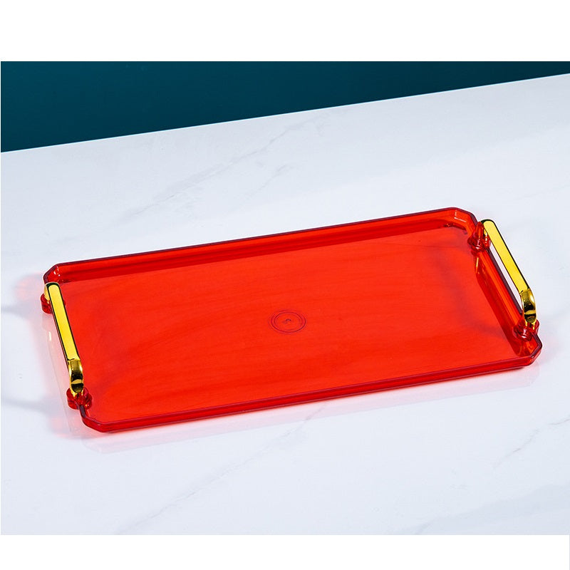 صينية بلاستيكية من خامات عالية الجودة مستطيلة  بمقابض ذهبية
