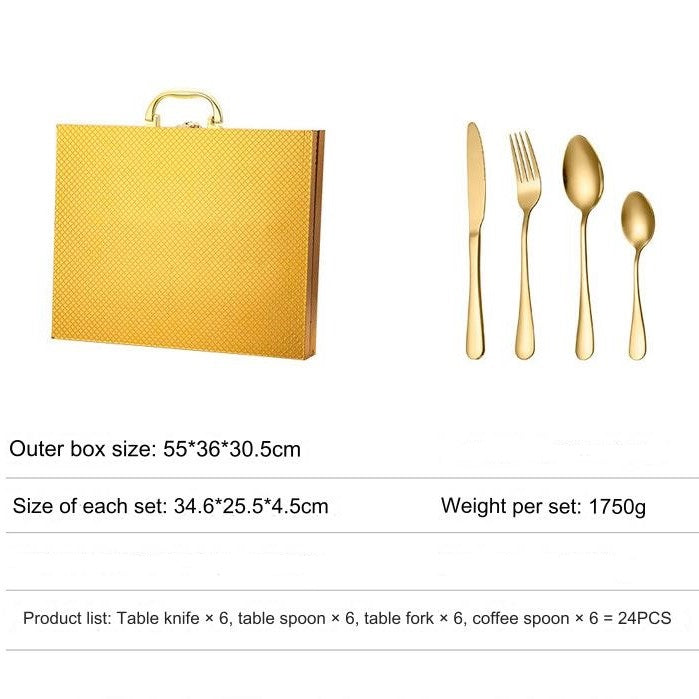 طقم معالق، مجموعة أدوات مائدة من الستانلس ستيل مع صندوق هدايا، 24 قطعة من أدوات المائدة المصنوعة من الفولاذ المقاوم للصدأ، أدوات مائدة فاخرة آمنة للأستخدام في غسالة الأطباق  
