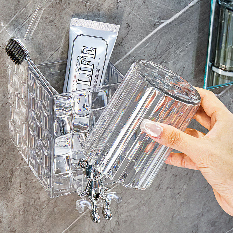 حامل فرشاة أسنان مثبت على الحائط، مجموعة حامل فرشاة أسنان شفاف، حامل فرشاة أسنان مثبت على الحائط بدون ثقب وحامل كوب شطف، حامل فرشاة أسنان وحامل معجون أسنان وحامل كوب منظم للحمام