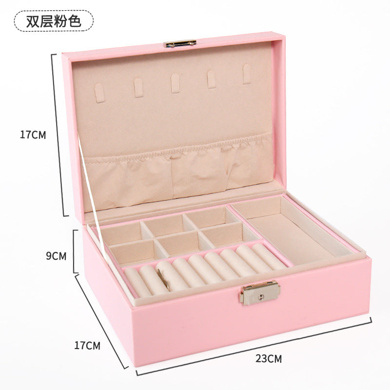 صندوق مجوهرات محمول من الجلد لتخزين المجوهرات والقلائد والخواتم والساعات والمجوهرات، حافظة منظم مجوهرات من طبقتين من جلد البولي يوريثين ببطانة ناعمة مع قفل للخواتم والأقراط والقلائد والأساور