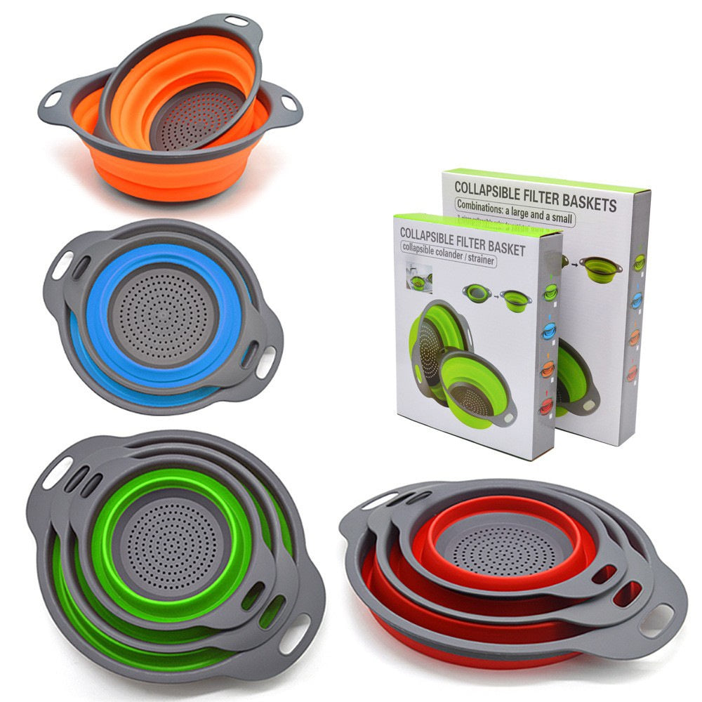 طقم مصفاة غسيل الخضار والفواكة القابلة للطي مكون من قطعتين
