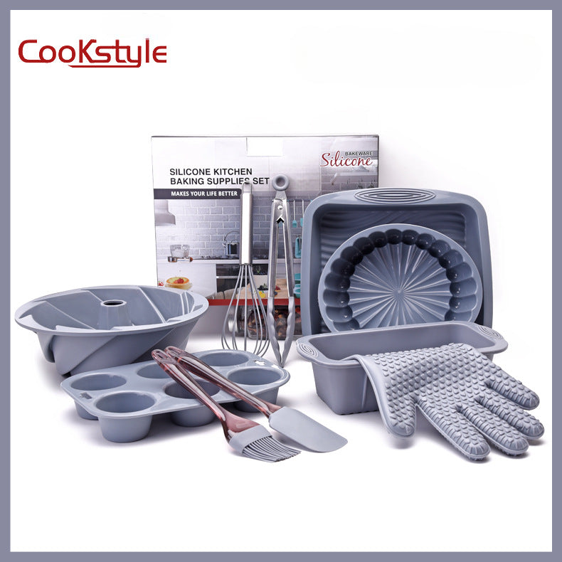 مجموعة صواني خبز 10 في 1 من السيليكون غير اللاصق، من cook style  مجموعة قوالب صينية للكيك والبسكويت للفرن خالية من البيسفينول ايه ومقاومة للحرارة، مع مجموعة أدوات
