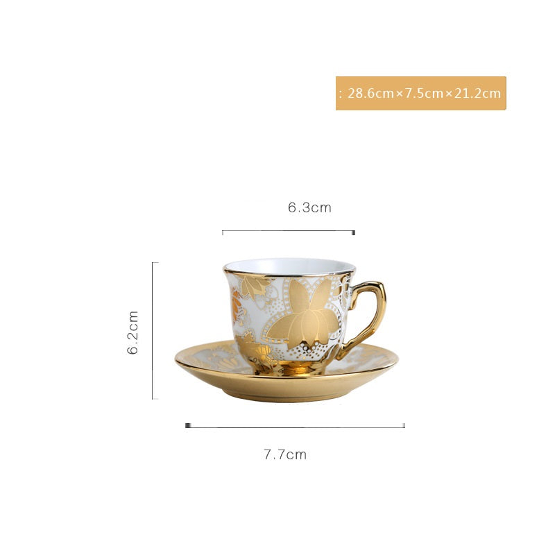 طقم قهوة من البورسلين الفاخر بتصميم زهرة اللوتس مطلى بالذهب، يتكون من 12 قطعة مع صندوق هدايا أسود