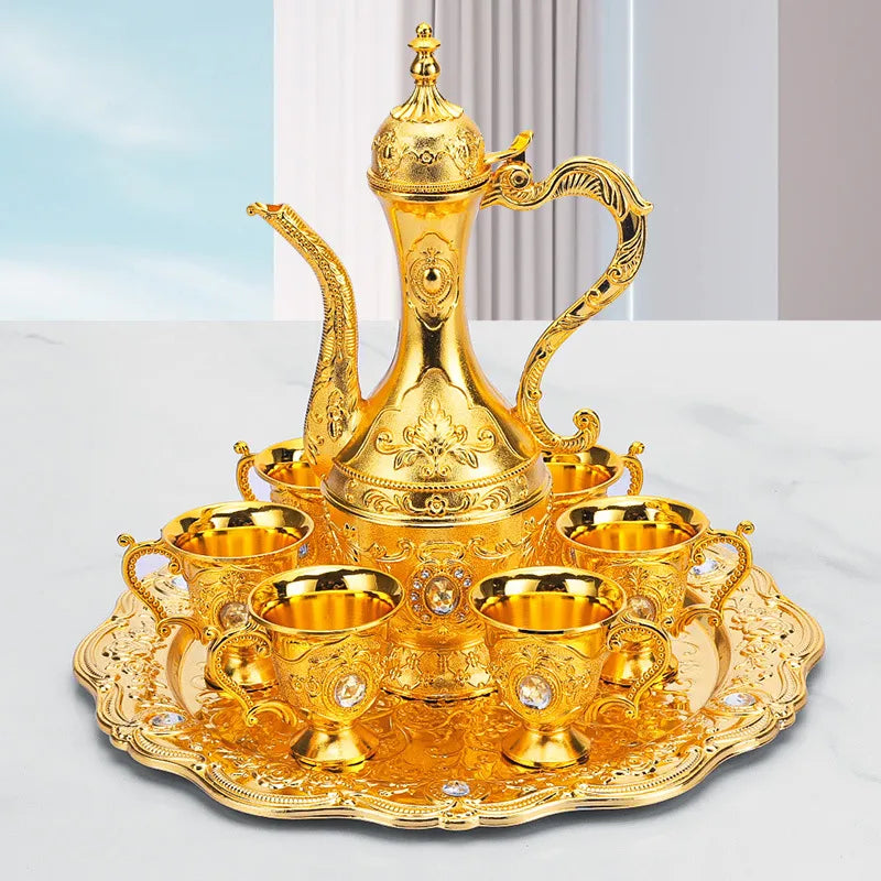 طقم فناجين قهوة معدنية ذهبية فاخرة مكون من 8 قطع