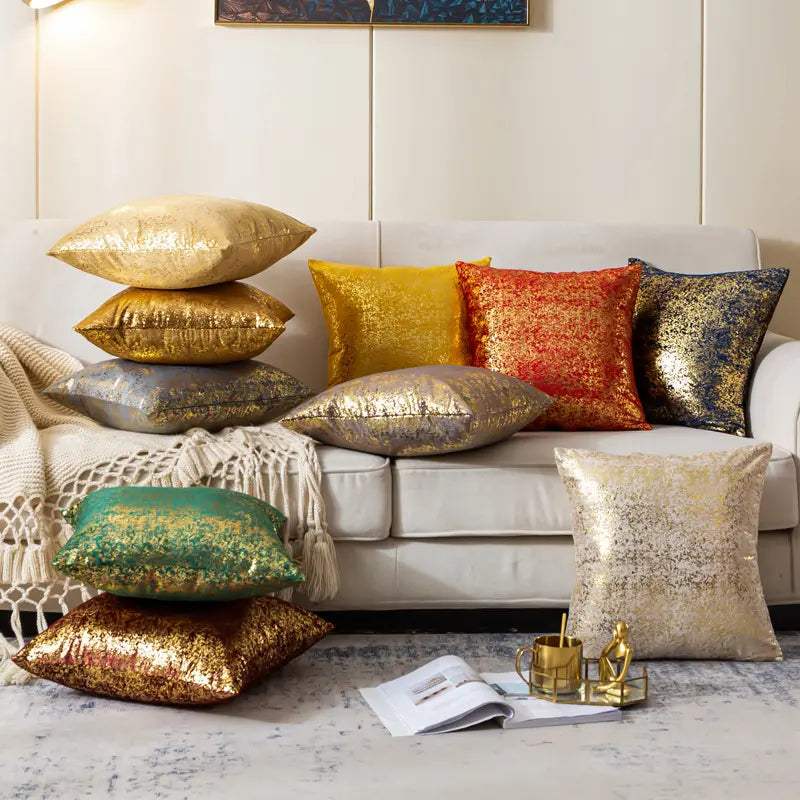 وسادة ناعمة مخملية بطباعة رقائق ذهبية لامعة وسحاب مخفي للإغلاق