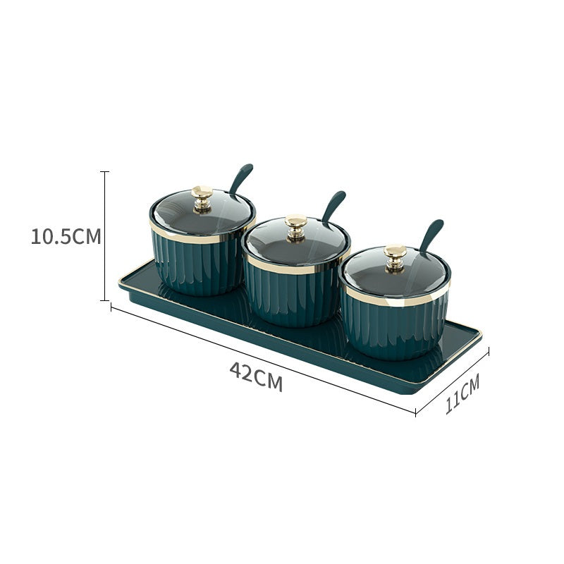 طقم توابل، برطمانات التوابل، أواني التوابل للمطبخ، طقم توابل مصنوع من مادة البولي بروبلين القوية مع غطاء وملعقة، 3 قطع