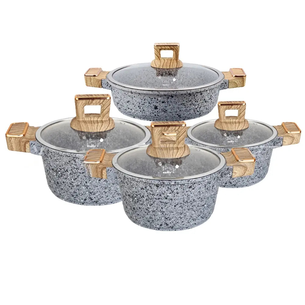 حلة جرانيت 5مل، بغطاء زجاج ومقبض خشبى عالى الجودة عازل للحرارة