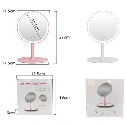 مرآة مكياج LED قابلة للتعديل 90 درجة وشاشة تعمل باللمس ذكية بإضاءة LED ، مرآة مكياج محمولة لسطح الطاولة مع صينية تخزين (متعددة الألوان، تعمل بمنفذ USB)