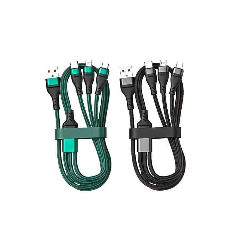 كابل شحن متعدد 6 أمبير - 3 في 1، كابل شحن USB متعدد 66 وات فائق السرعة مع منافذ الهاتف/USB-C/Micro-USB/Lightning