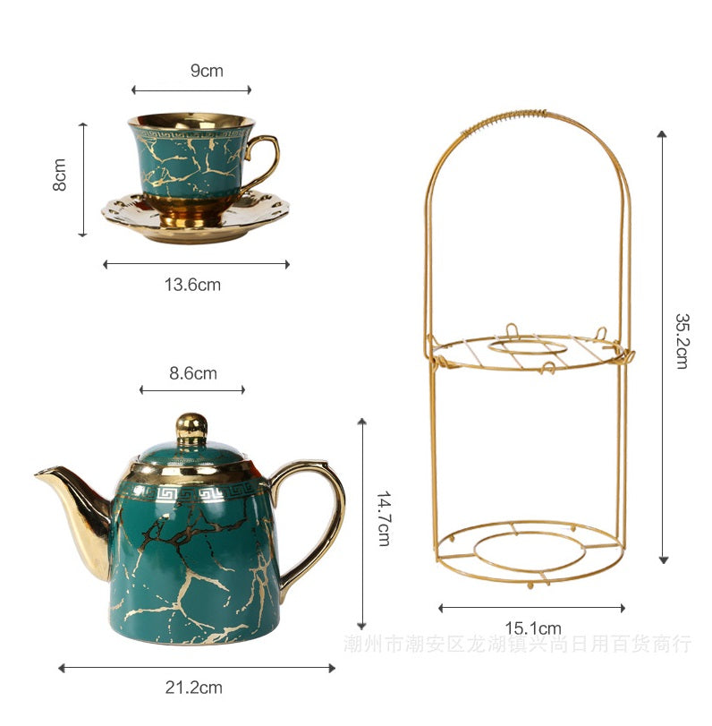 طقم فناجين شاي على الطراز البريطاني مكون من 13 قطعة بتصميم رخامي