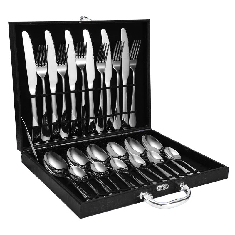 طقم ملاعق و أدوات مائدة ستانلس ستيل 410 غير قابل للصدأ يتكون من 24 قطعة مع صندوق مميز