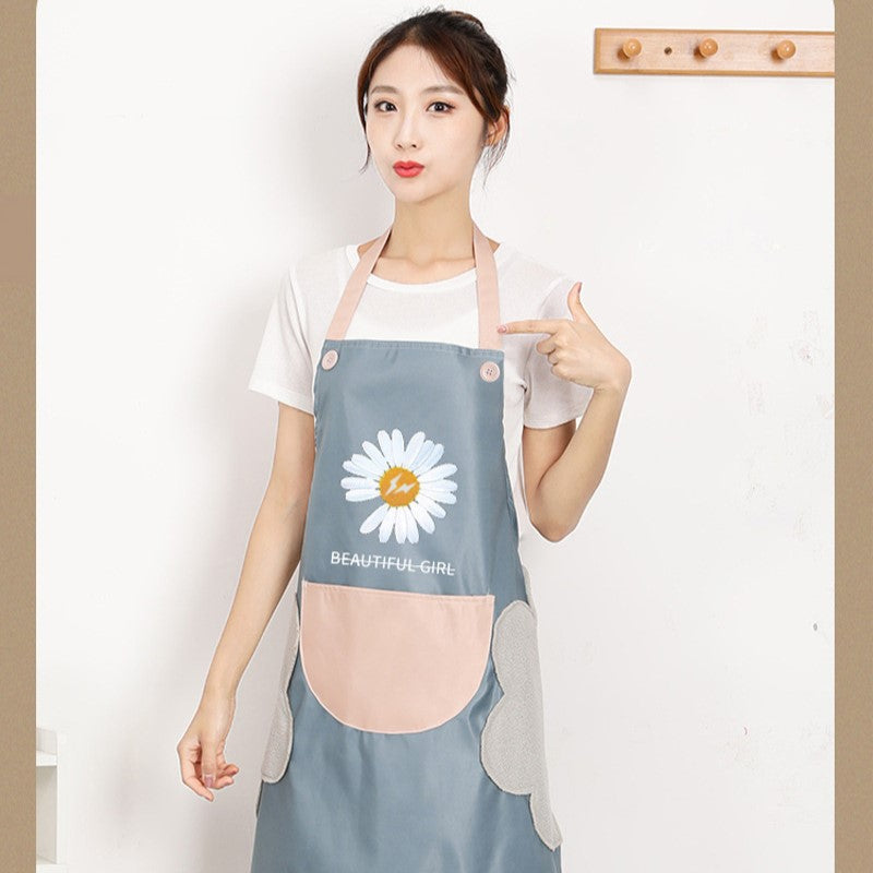 مريلة مطبخ صغيرة بنمط زهرة الأقحوان مقاومة للماء والزيت مع جيب كبير وماسح لليدين