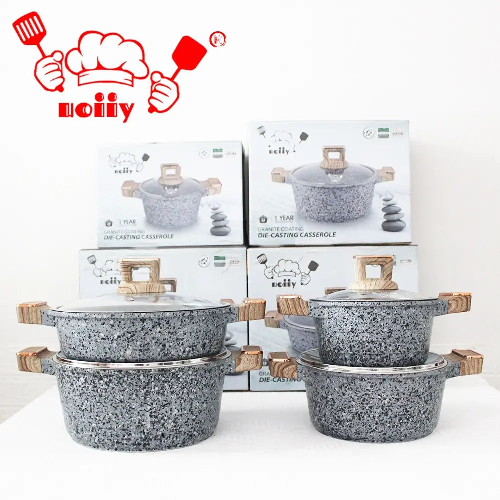 حلة جرانيت 5مل، بغطاء زجاج ومقبض خشبى عالى الجودة عازل للحرارة