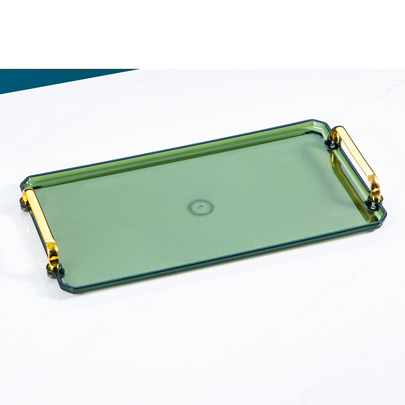 صينية بلاستيكية من خامات عالية الجودة مستطيلة  بمقابض ذهبية