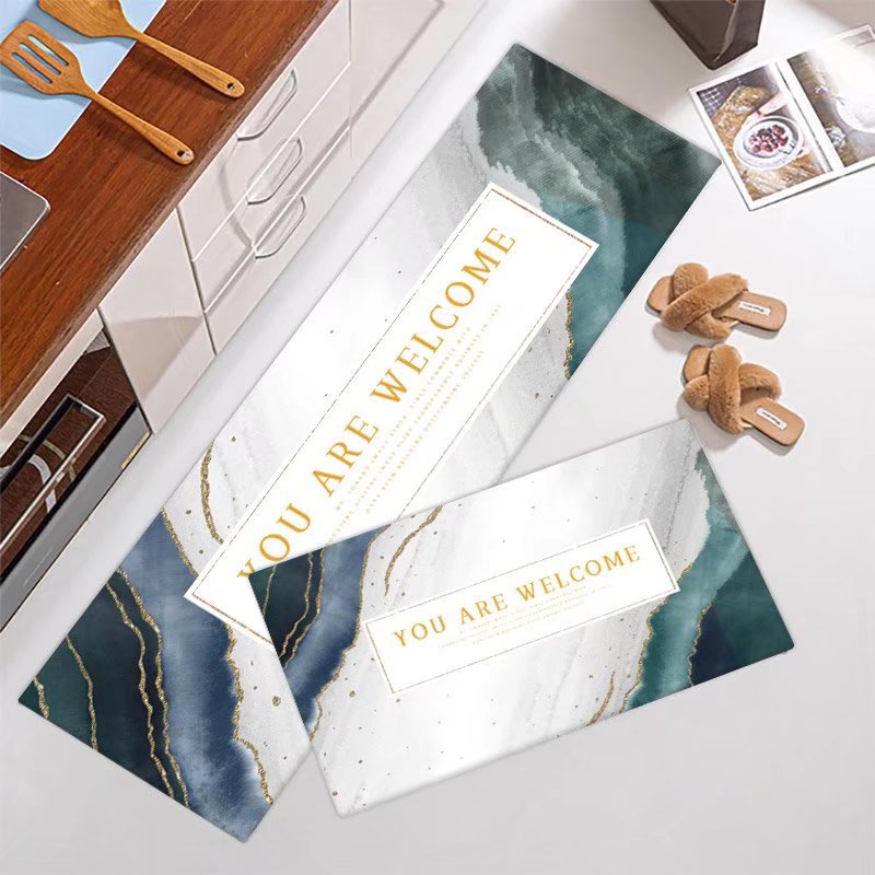 طقم سجاد مطبخ، سجاد أرضية بتصميم ممتص للماء والزيت، بجزء خلفي غير قابلة للإنزلاق، سهل التنظيف ولا يتساقط منه الوبر مكون من قطعتين مقاس (50 * 80) + (50 * 160 )