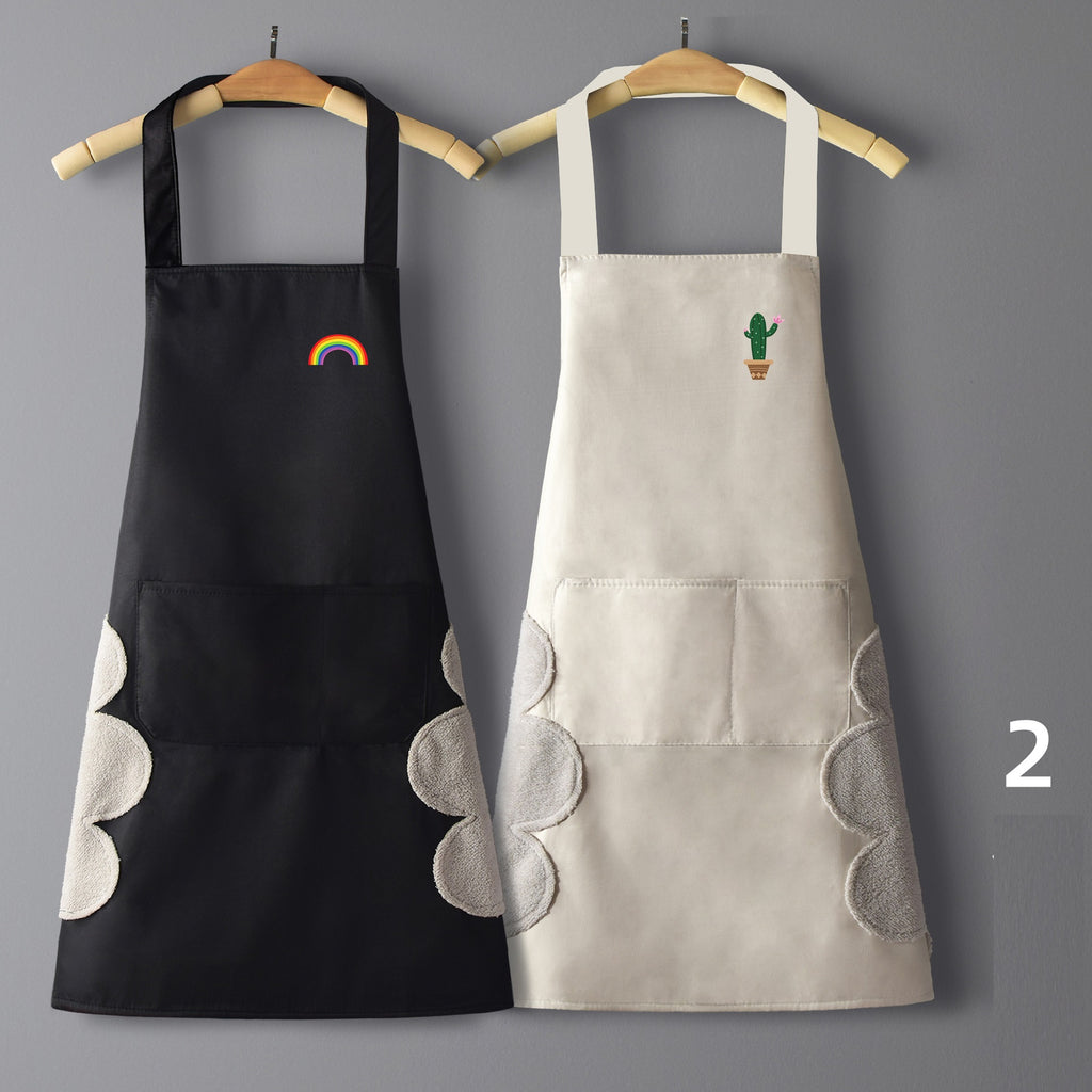 طقم مريلة مطبخ مقاومة للماء ومضادة للزيت مكونة من قطعتين مع جيب كبير وماسح لليدين