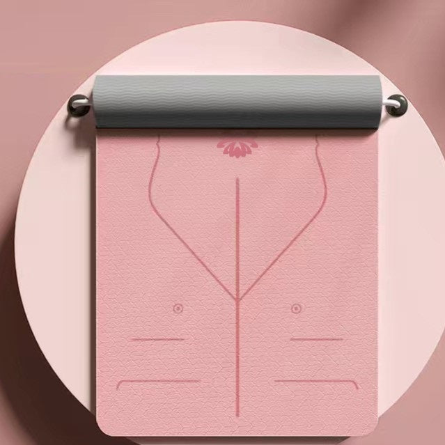 سجادة اليوجا للنساء والرجال المبتدئين بخطوط محاذاة مضادة للإنزلاق، سجادة تمارين لياقة بدنية مقاس 183 سم × 66 سم × 0.8 سم