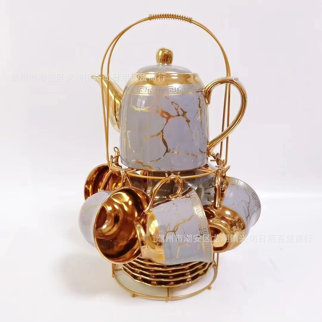 طقم فناجين شاي على الطراز البريطاني مكون من 13 قطعة بتصميم رخامي