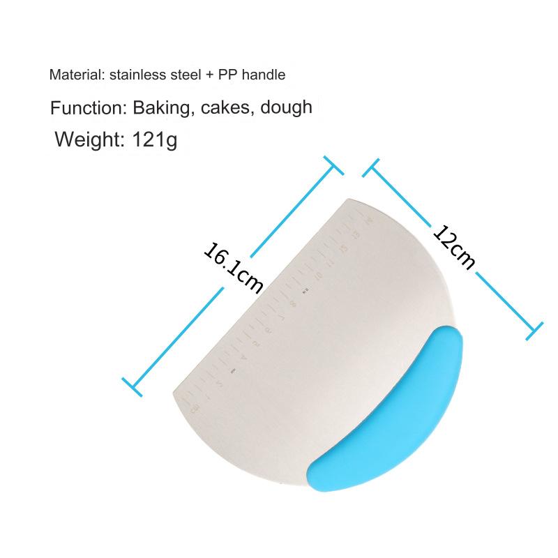 سكين عجين من الفولاذ المقاوم للصدأ، قطاعة  معجنات مكشطة مرنة من السيليكون، مقابض جيدة متعددة الأغراض مع ميزان قياس