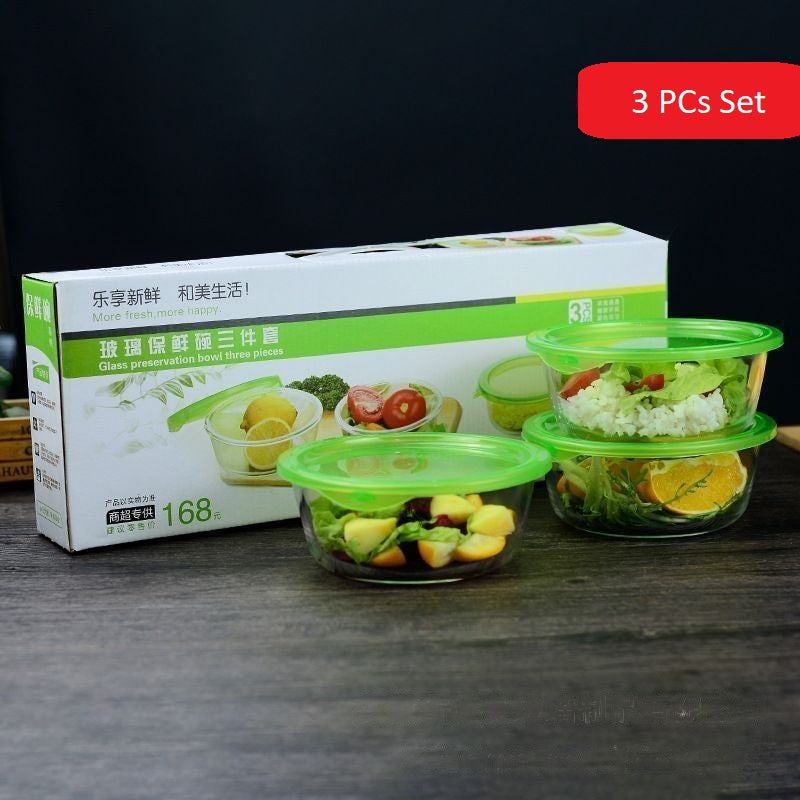 طقم أوعية زجاجية مع غطاء محكم لتخزين الأطعمة