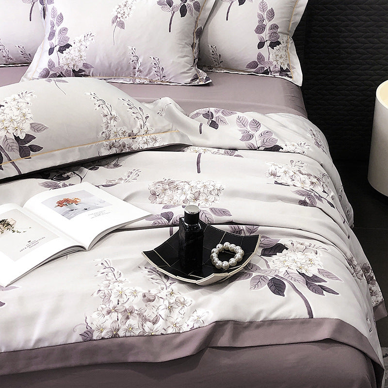 طقم لحاف كينج سايز من 4 قطع 200*230 بنقشة أوراق متدرجة الألوان ، طقم لحاف مبطن خفيف مناسب لجميع المواسم، مع ملاءة مسطحة مع كسوة 2 خدادية