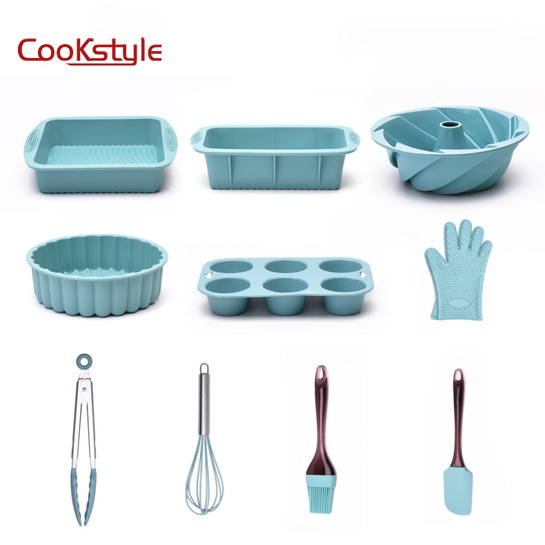 مجموعة صواني خبز 10 في 1 من السيليكون غير اللاصق، من cook style  مجموعة قوالب صينية للكيك والبسكويت للفرن خالية من البيسفينول ايه ومقاومة للحرارة، مع مجموعة أدوات